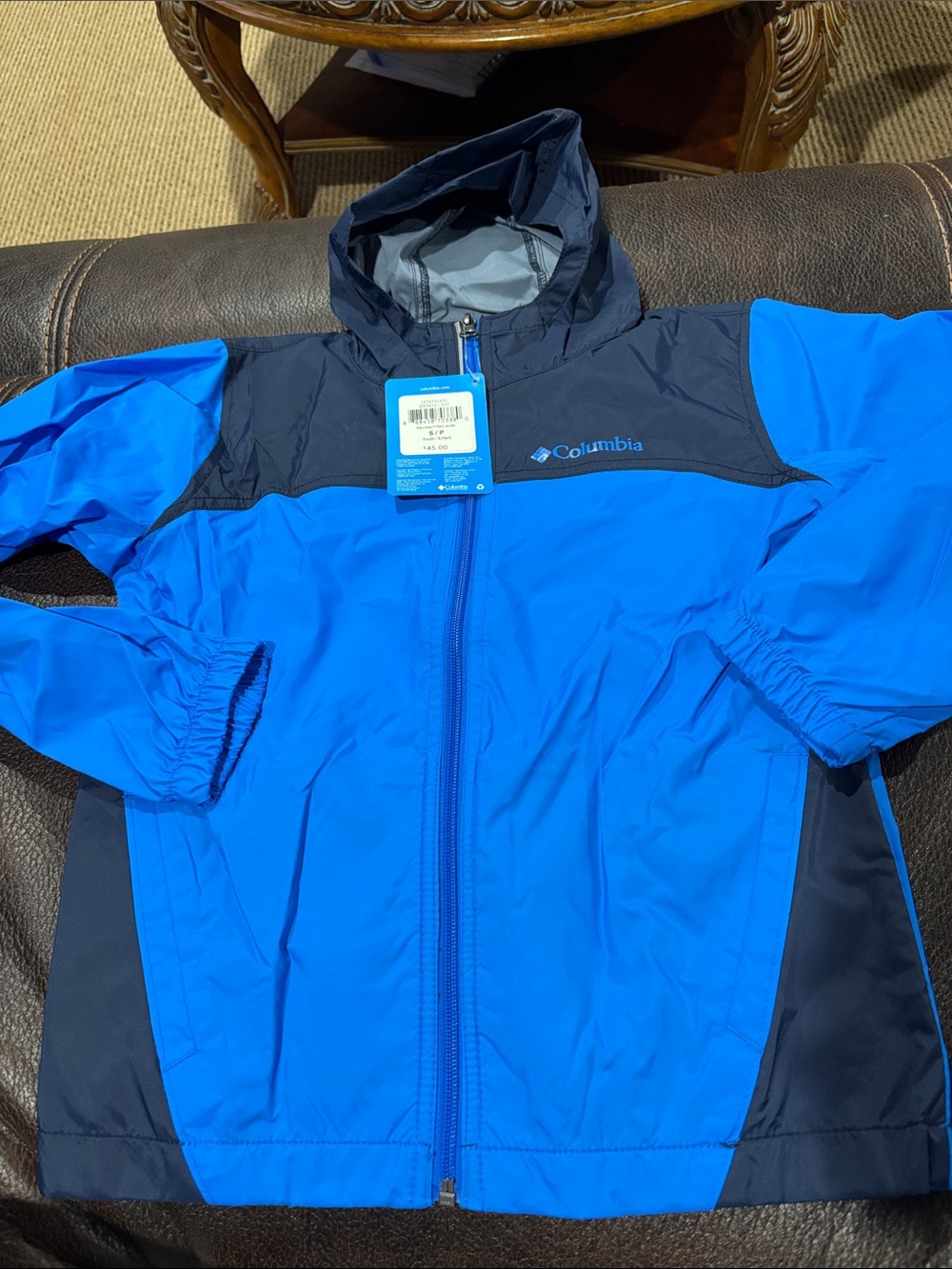 Columbia Kids Blue and Navy Hooded Rain Jacket